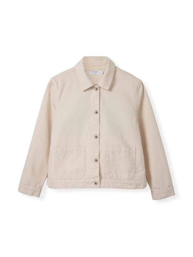 Celtic & Co Celtic & Co Women's Boxy Patch Pocket Denim Jacket in Light Beige - 2