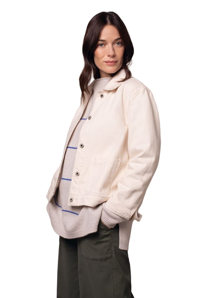 Celtic & Co Celtic & Co Women's Boxy Patch Pocket Denim Jacket in Light Beige - 3