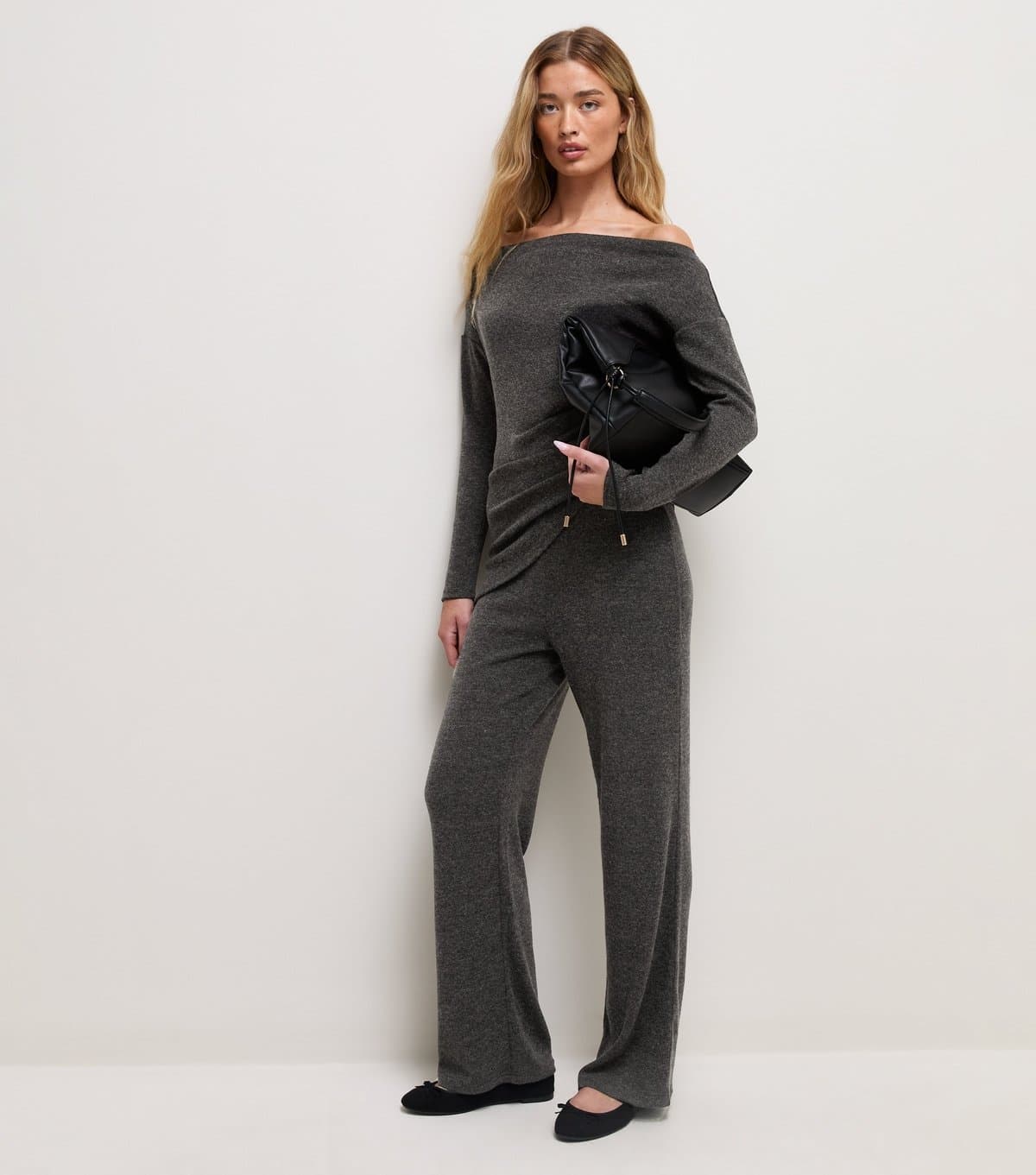 New Look Women's Tall Dark Grey Soft Touch Wide Leg Trousers New Look