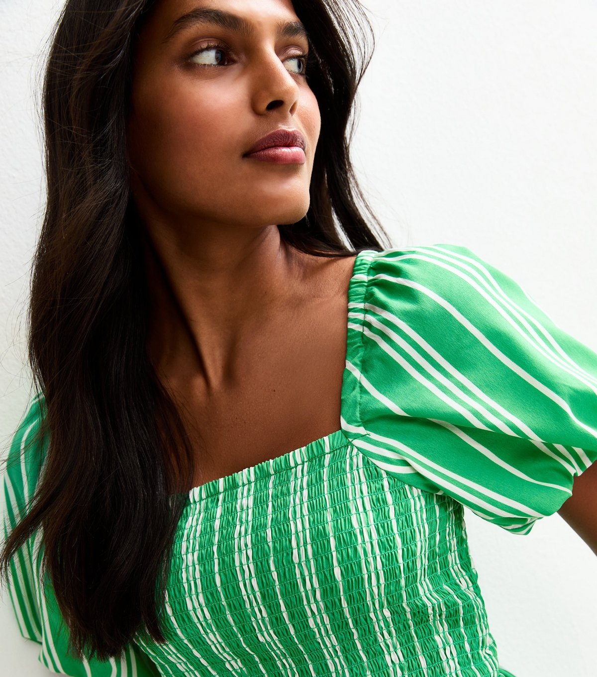 New Look Women's Green Striped Puff Sleeve Mini Dress New Look - 2