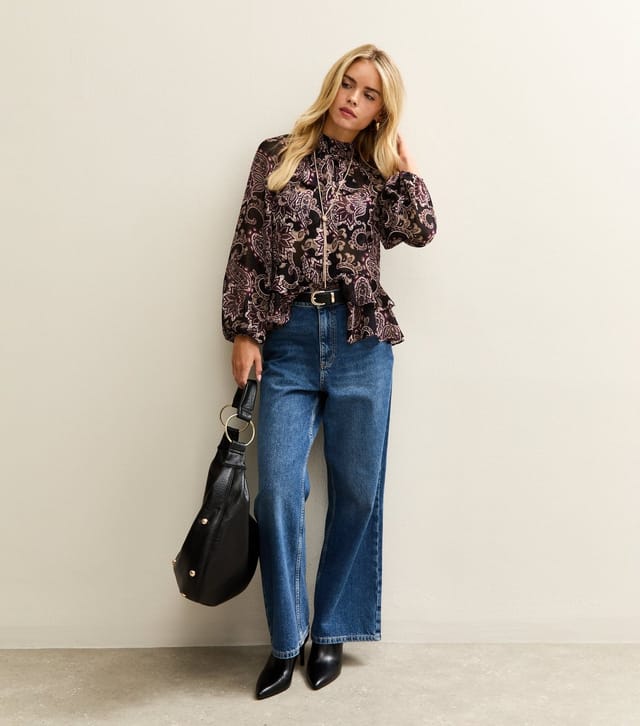 New Look Women's Petite Black Paisley Print High Neck Chiffon Blouse New Look - 3