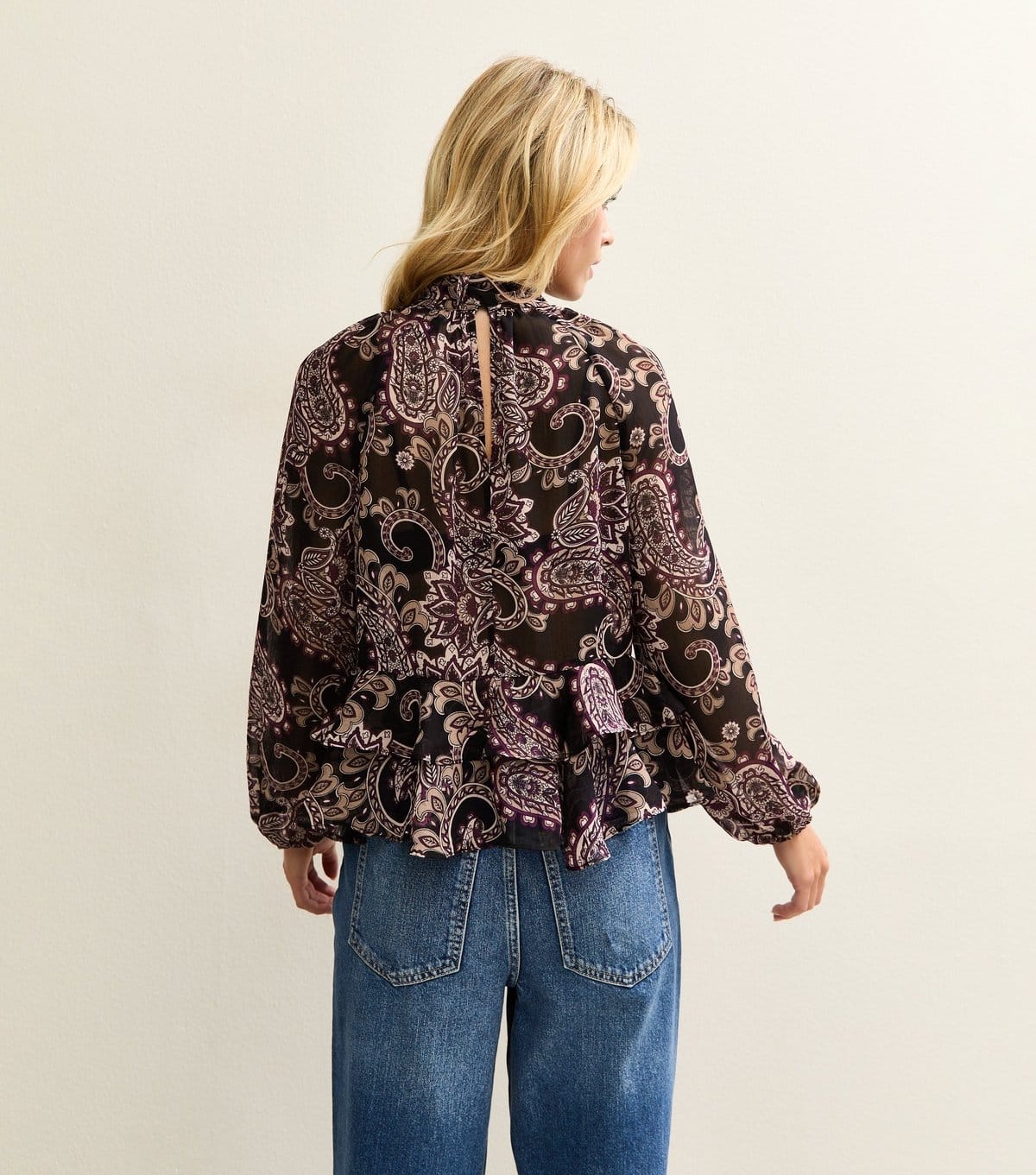 New Look Women's Petite Black Paisley Print High Neck Chiffon Blouse New Look - 4
