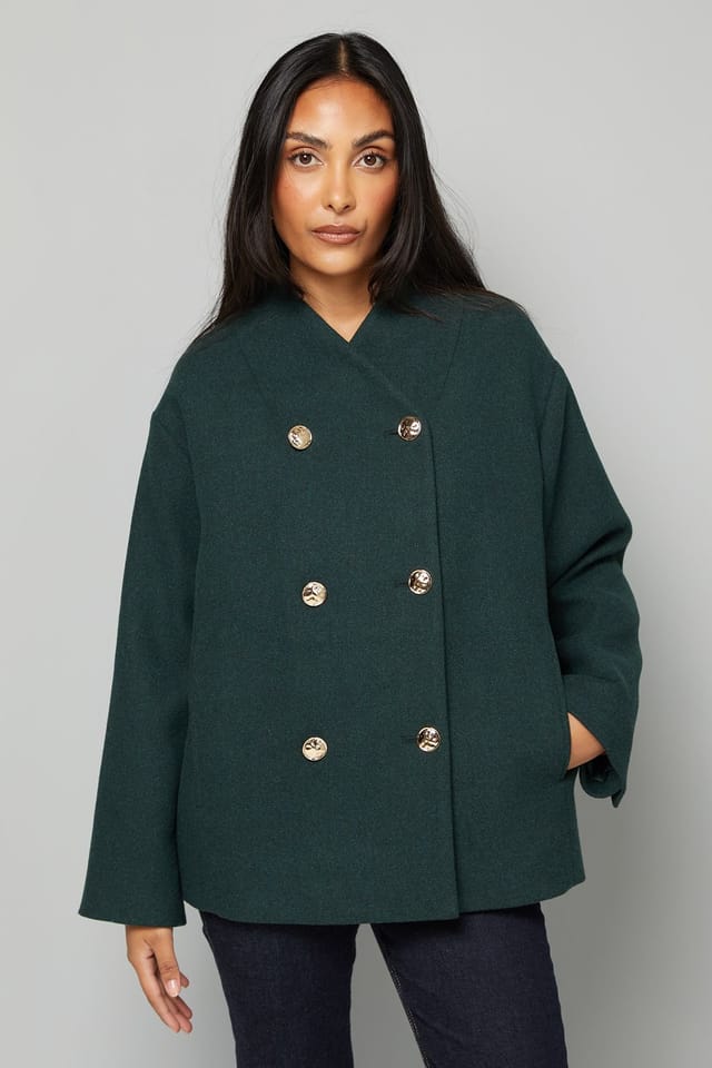Wallis Wallis Women's Petite Grown On Neck Peacoat in Green - 2