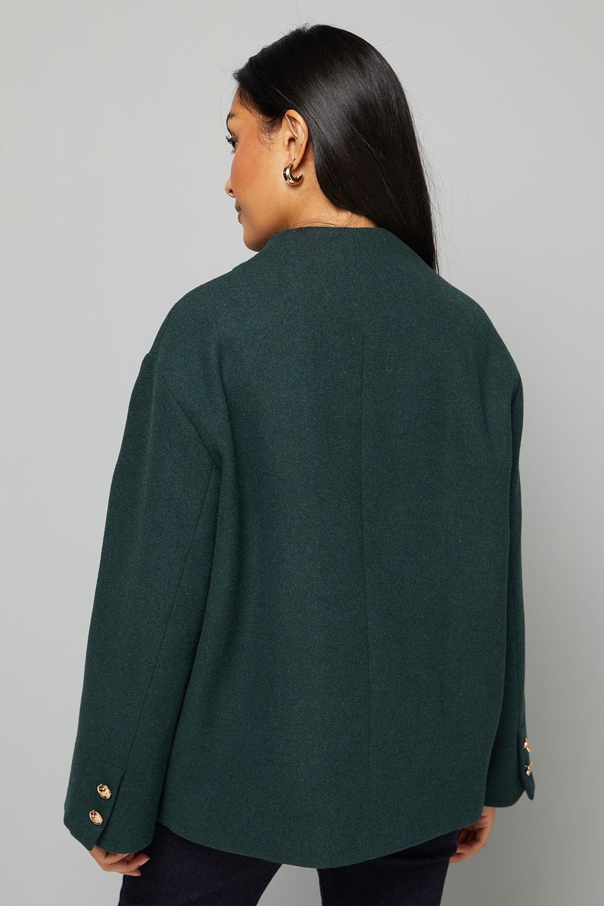 Wallis Wallis Women's Petite Grown On Neck Peacoat in Green - 4