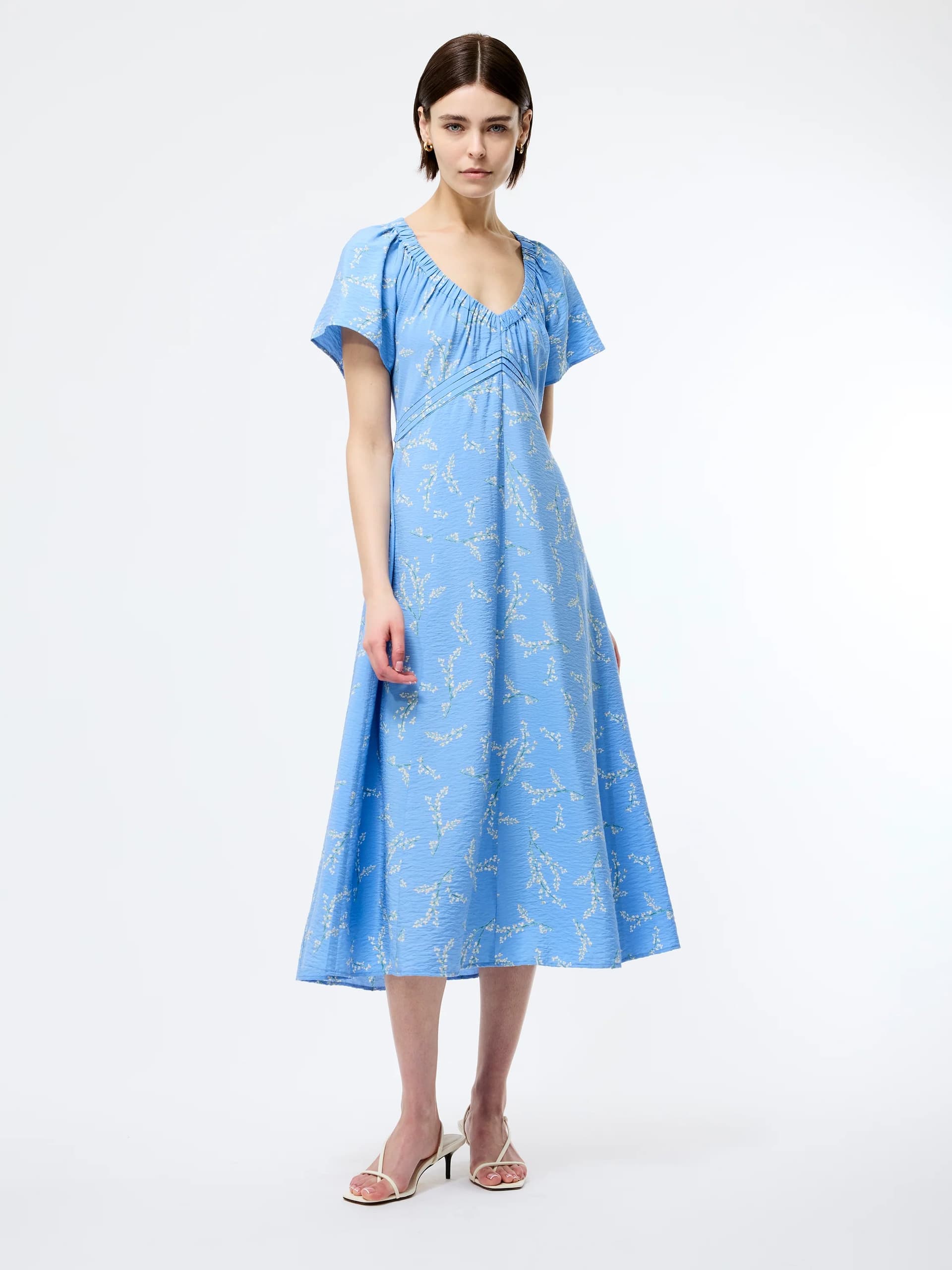 French Connection Daniella Faron Drape V Neck Midi Dress Cornflower Blue