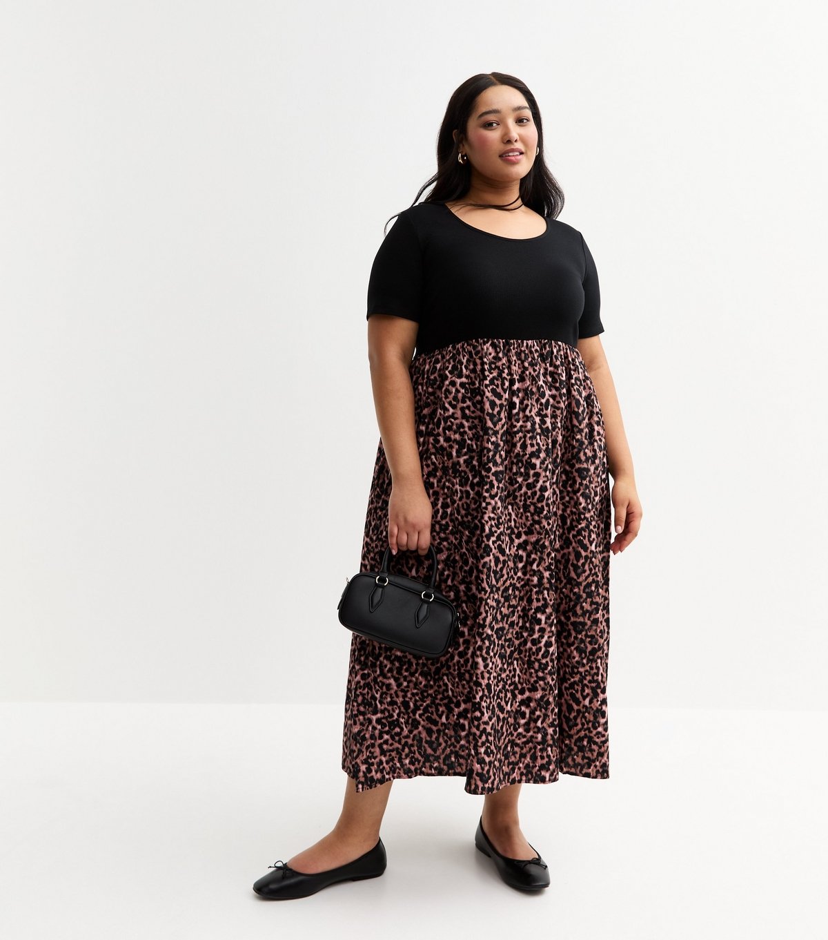 New Look Women's Plus Size Brown Leopard Print Poplin Midi Dress Curves New Look - 3