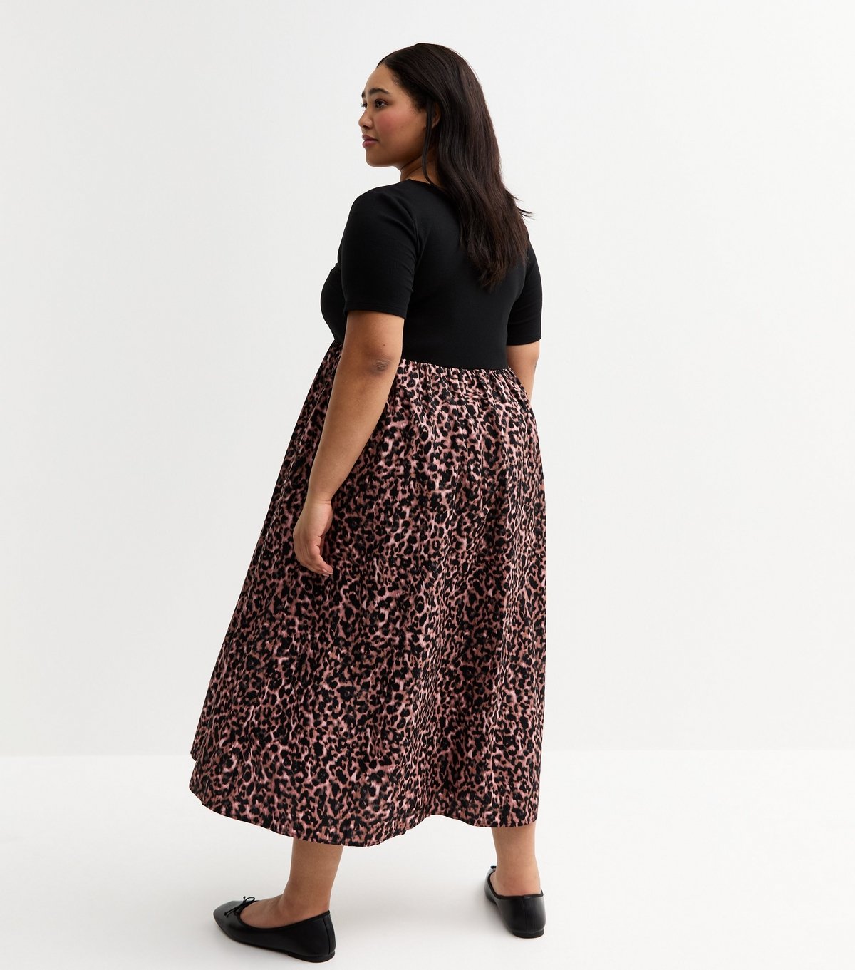 New Look Women's Plus Size Brown Leopard Print Poplin Midi Dress Curves New Look - 4