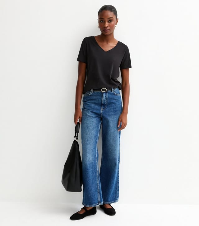 New Look Women's Black Cotton V Neck T-Shirt New Look - 3