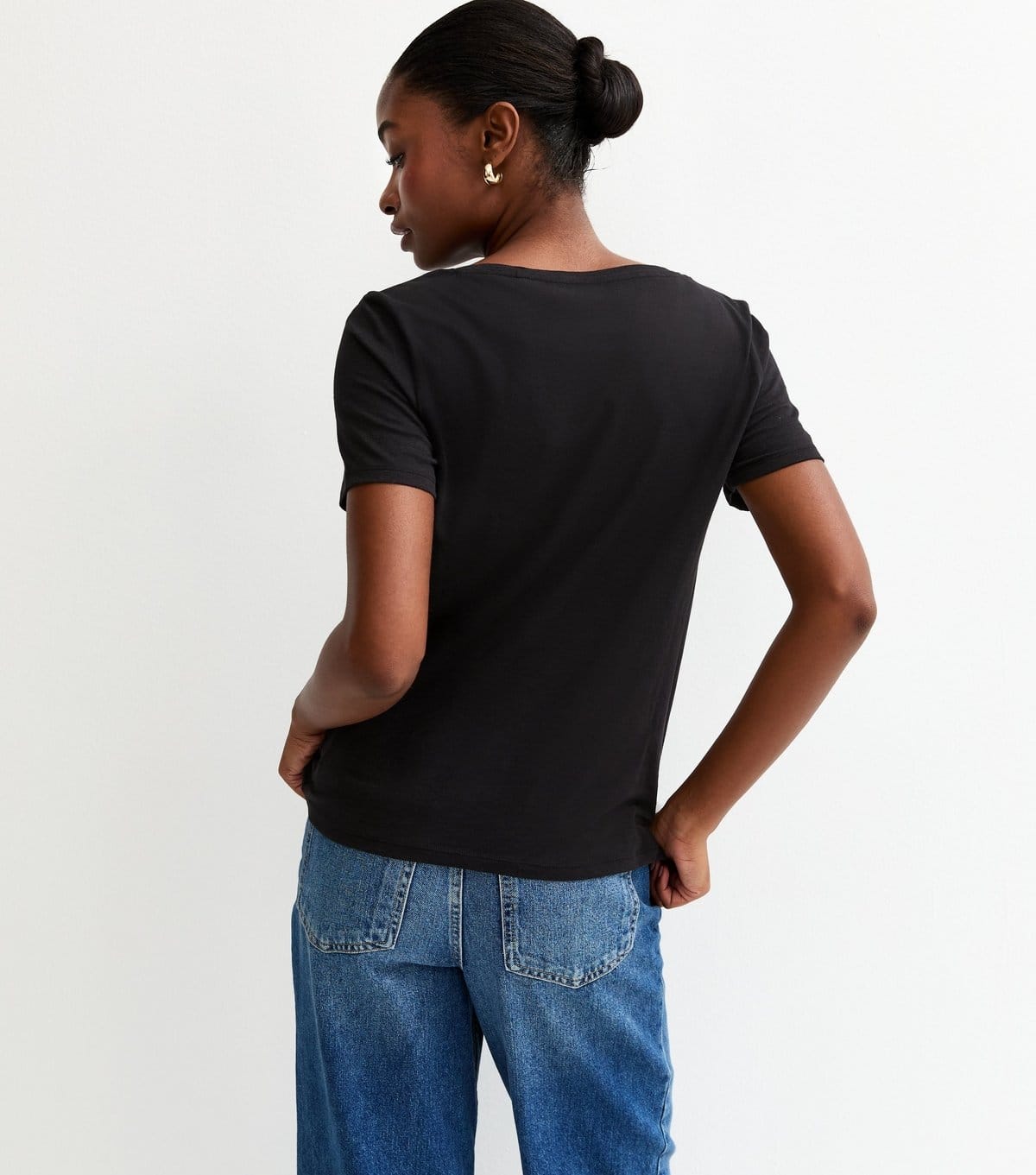 New Look Women's Black Cotton V Neck T-Shirt New Look - 4