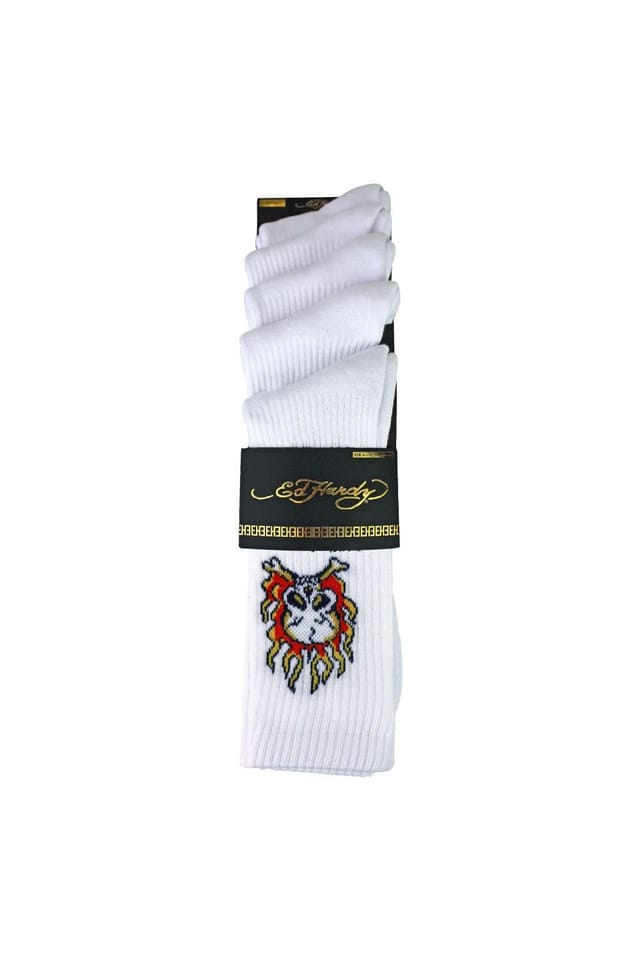 Ed Hardy Ed Hardy Men's 5 Pack Crew Socks Skull Pattern Soft Breathable Casual Socks in White - 2