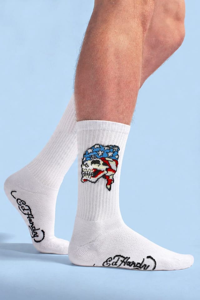Ed Hardy Ed Hardy Men's 5 Pack Crew Socks Skull Pattern Soft Breathable Casual Socks in White - 3