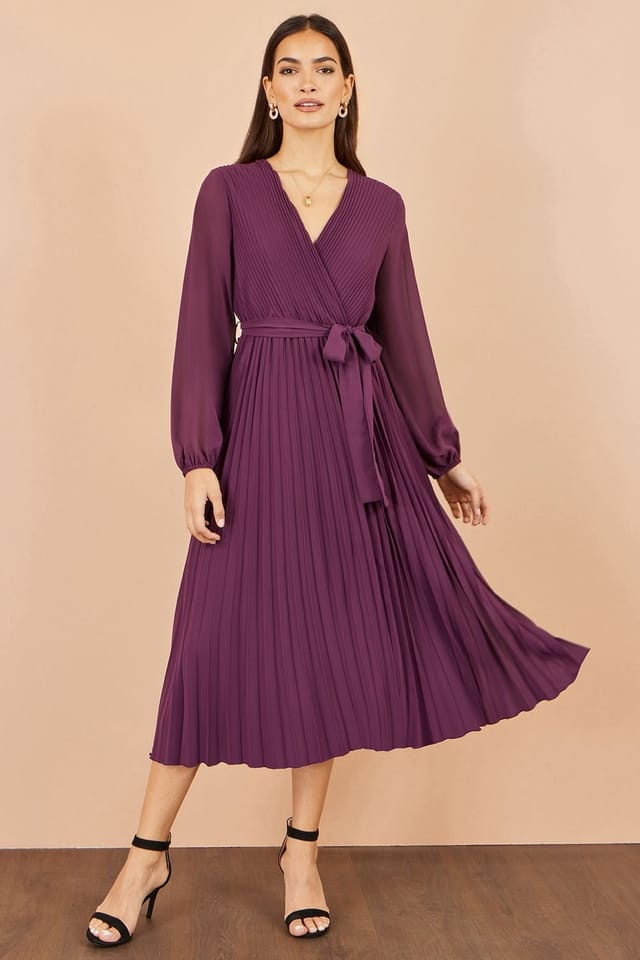 Yumi Yumi Women's Pleated Wrap Midi Dress in Purple - 3