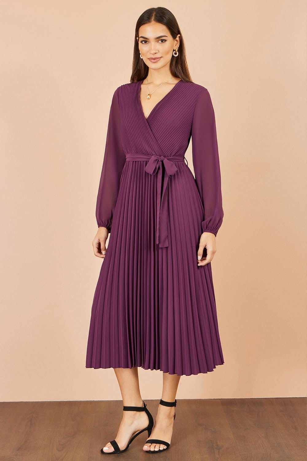 Yumi Yumi Women's Pleated Wrap Midi Dress in Purple - 4