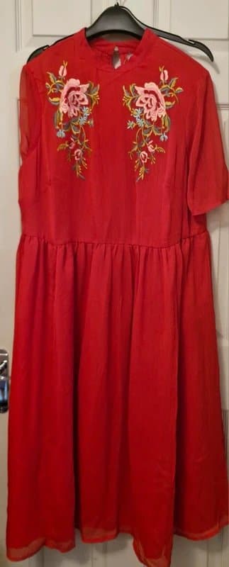 ASOS Red chiffon embroidered dress size 18