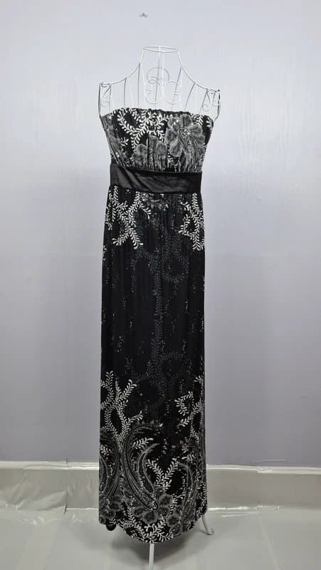 New Look New Look Black White Paisley Sequin Strapless Maxi Dress Size 16 Occasion