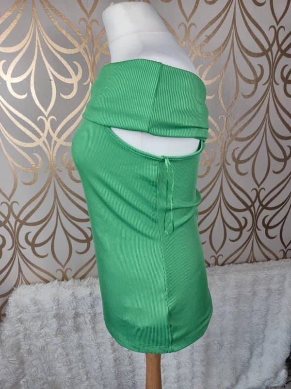 Next Next bardot fold over ribbed knit top green size 18