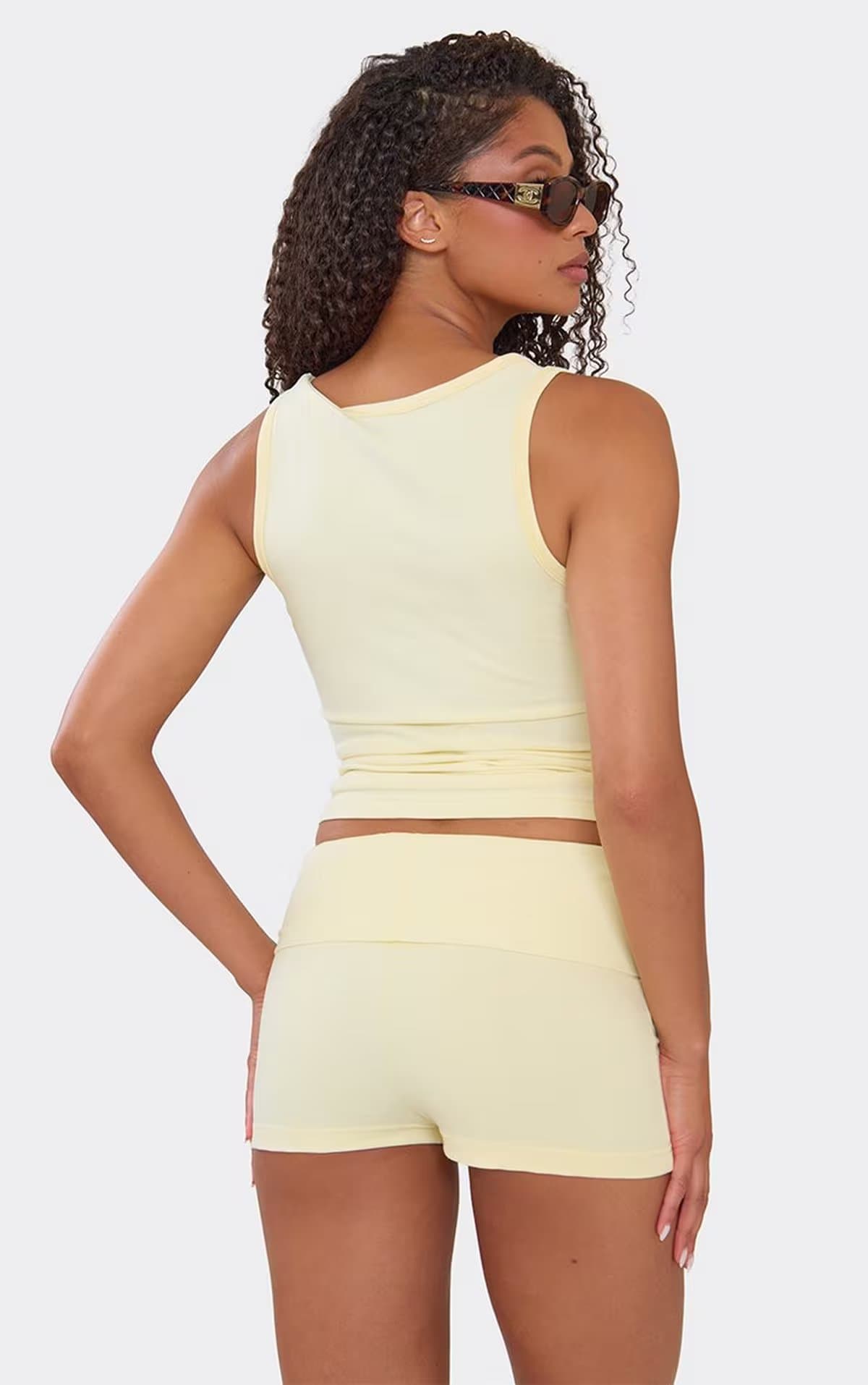EGO Low Rise Fold Over Waist Mini Sweat Shorts In Lemon., Women's Size UK 6