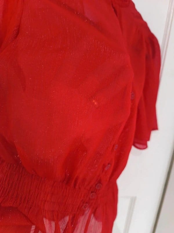 New Look Red Shimmer Chiffon Blouse - High Neck Peplum