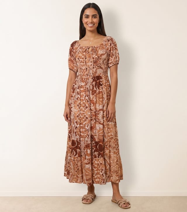 Blue Vanilla Women's Brown Tie Front Shirred Midi Dress Blue Vanilla New Look - 3