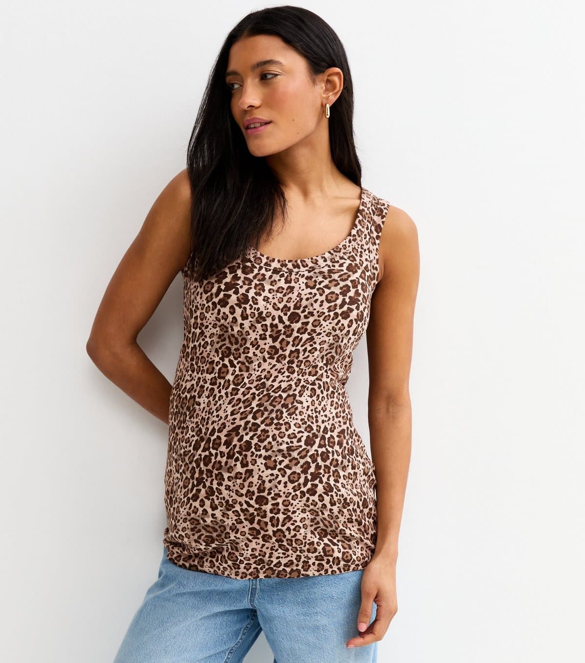 New Look New Look Brown Leopard Print Scoop Neck Maternity Tank Top