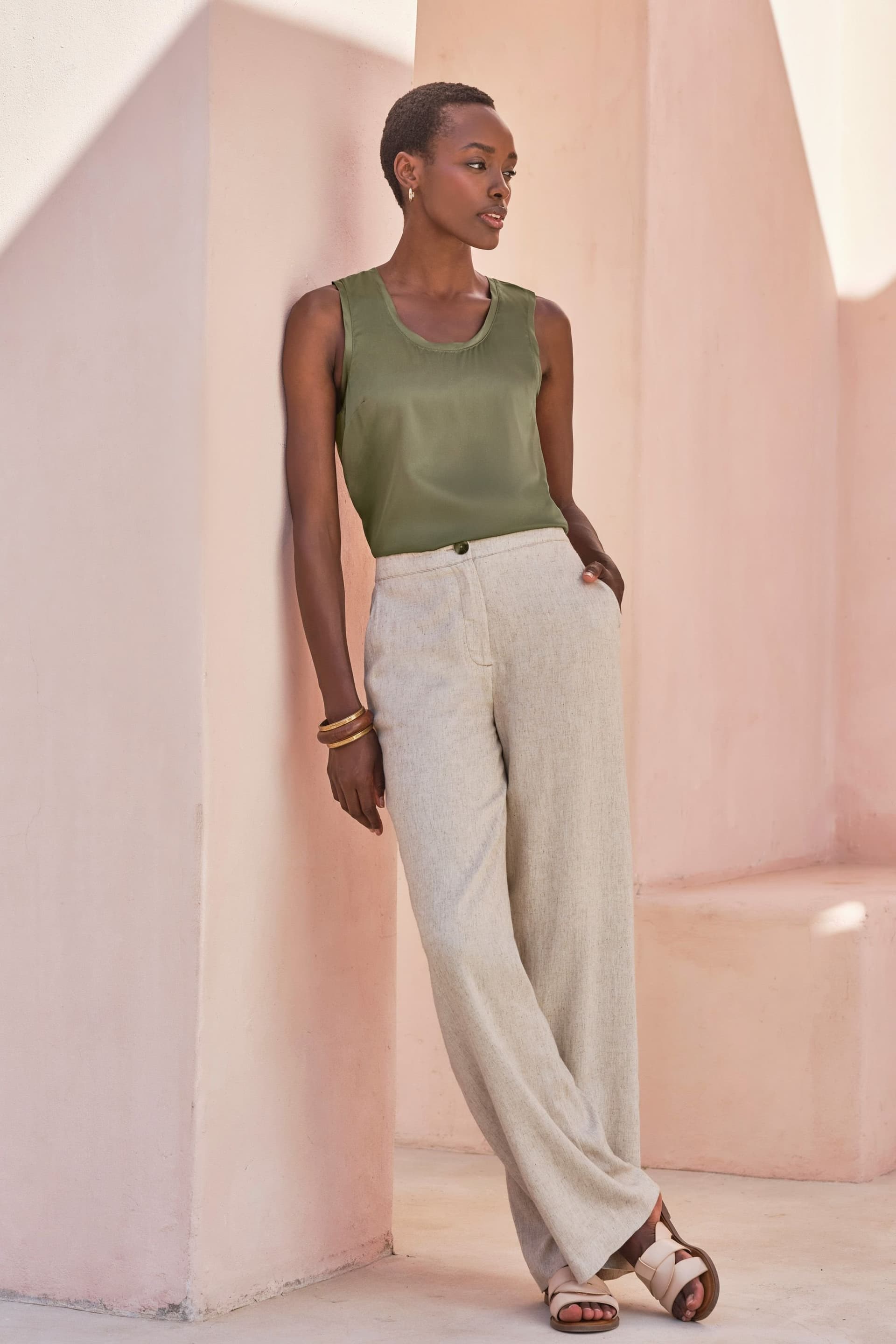 Pure Collection Pure Collection Khaki Silk Front Jersey Vest