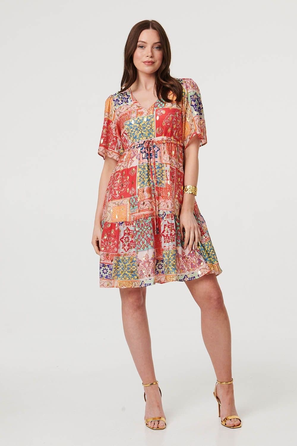 Izabel London Izabel London Women's Patchwork 1/2 Sleeve Knee Length Dress in Red