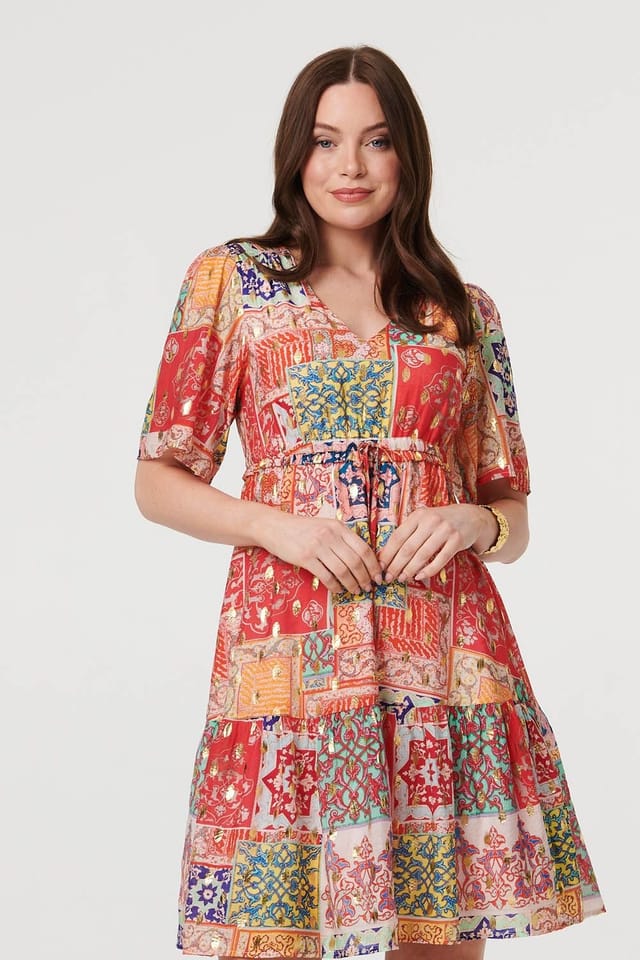 Izabel London Izabel London Women's Patchwork 1/2 Sleeve Knee Length Dress in Red - 2