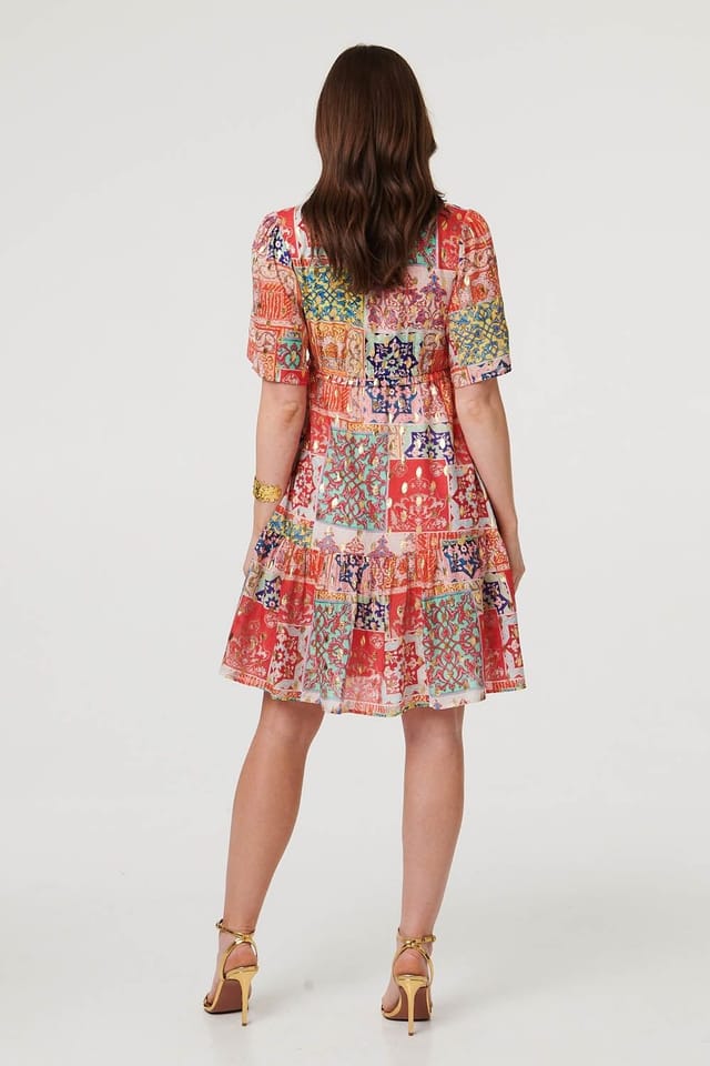 Izabel London Izabel London Women's Patchwork 1/2 Sleeve Knee Length Dress in Red - 3