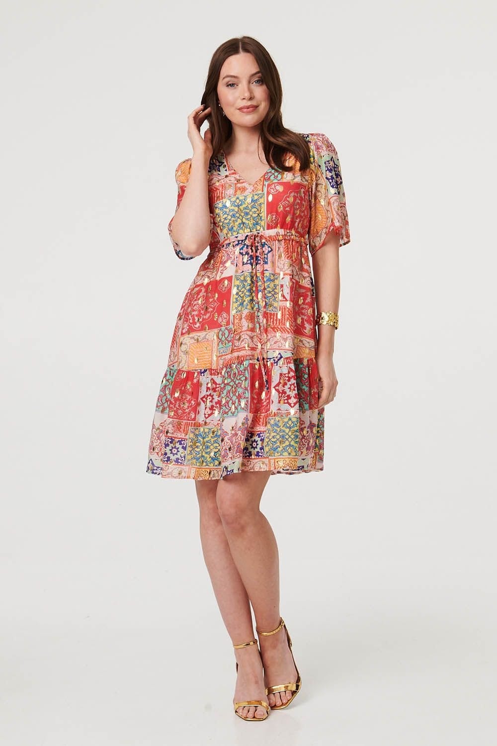 Izabel London Izabel London Women's Patchwork 1/2 Sleeve Knee Length Dress in Red - 4