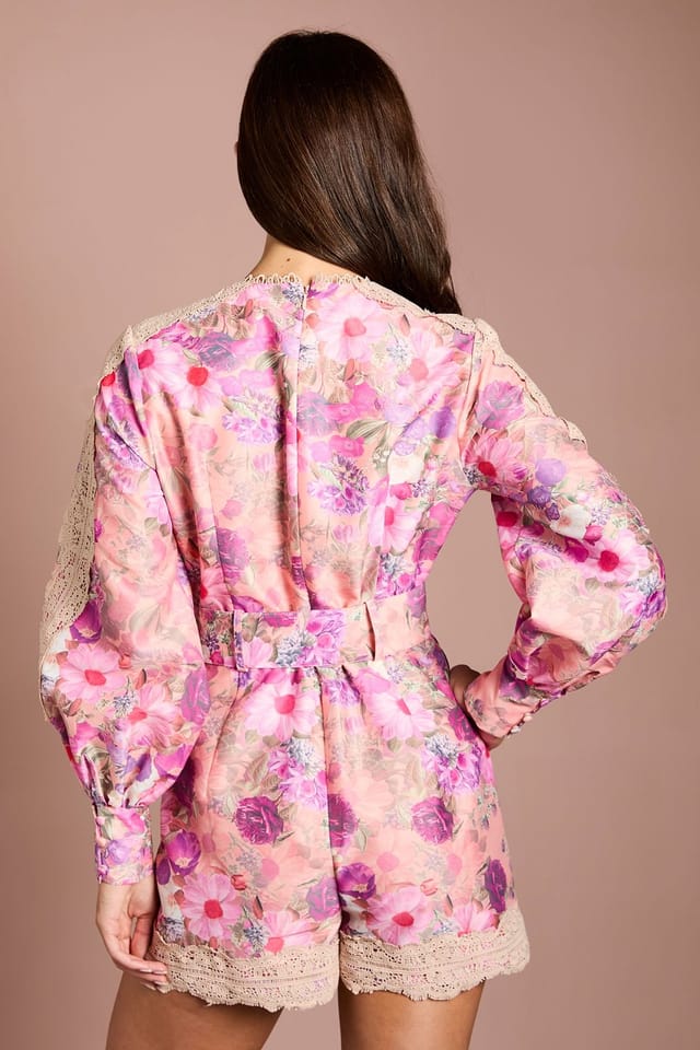 Coast Coast Women's Floral Printed Cotton Playsuit in Peach - 3