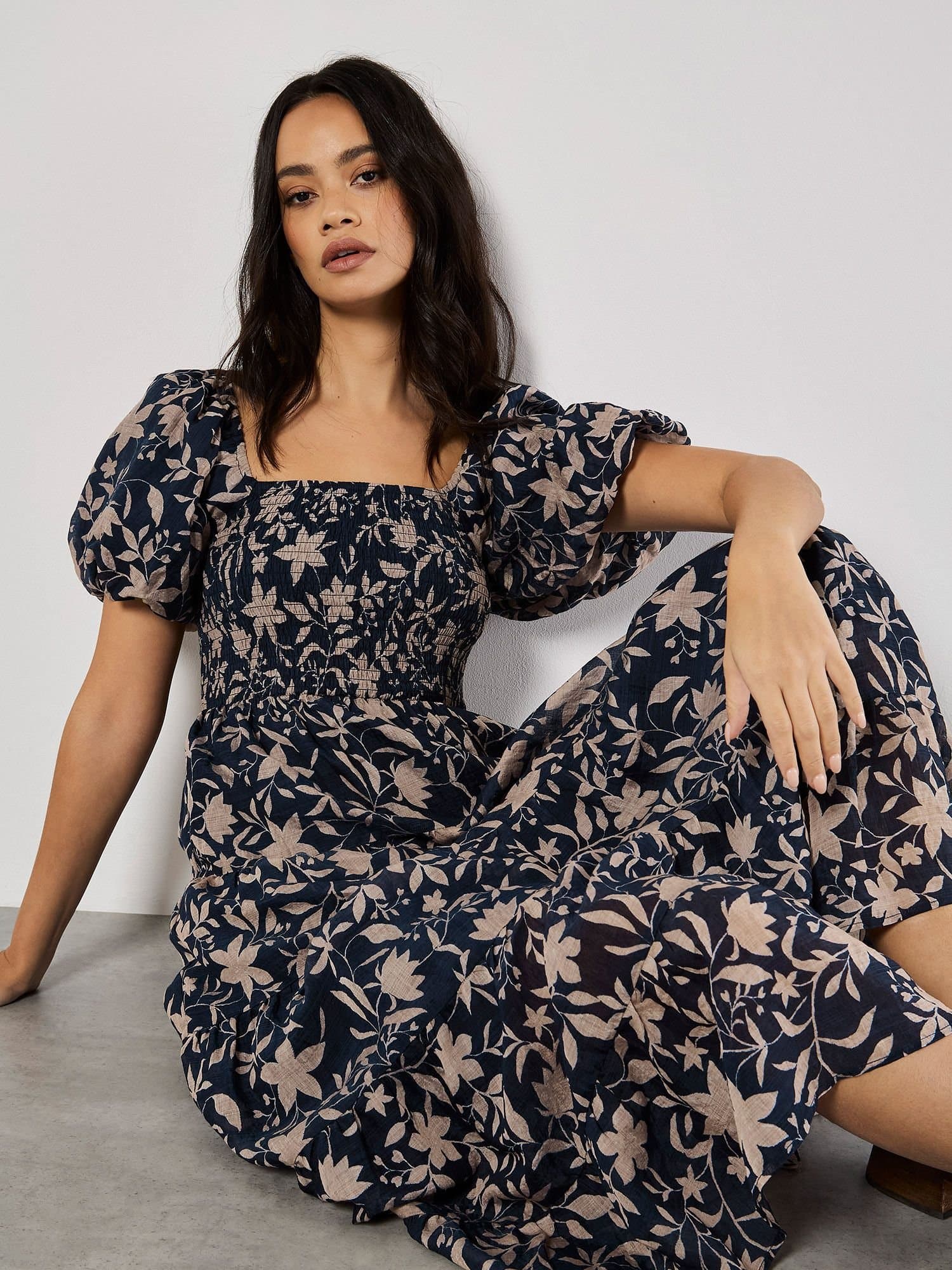 Apricot Apricot Navy Floral Tiered Midi Dress