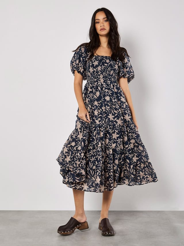 Apricot Apricot Women's Sarasa Floral Tiered Midi Dress in Navy - 2