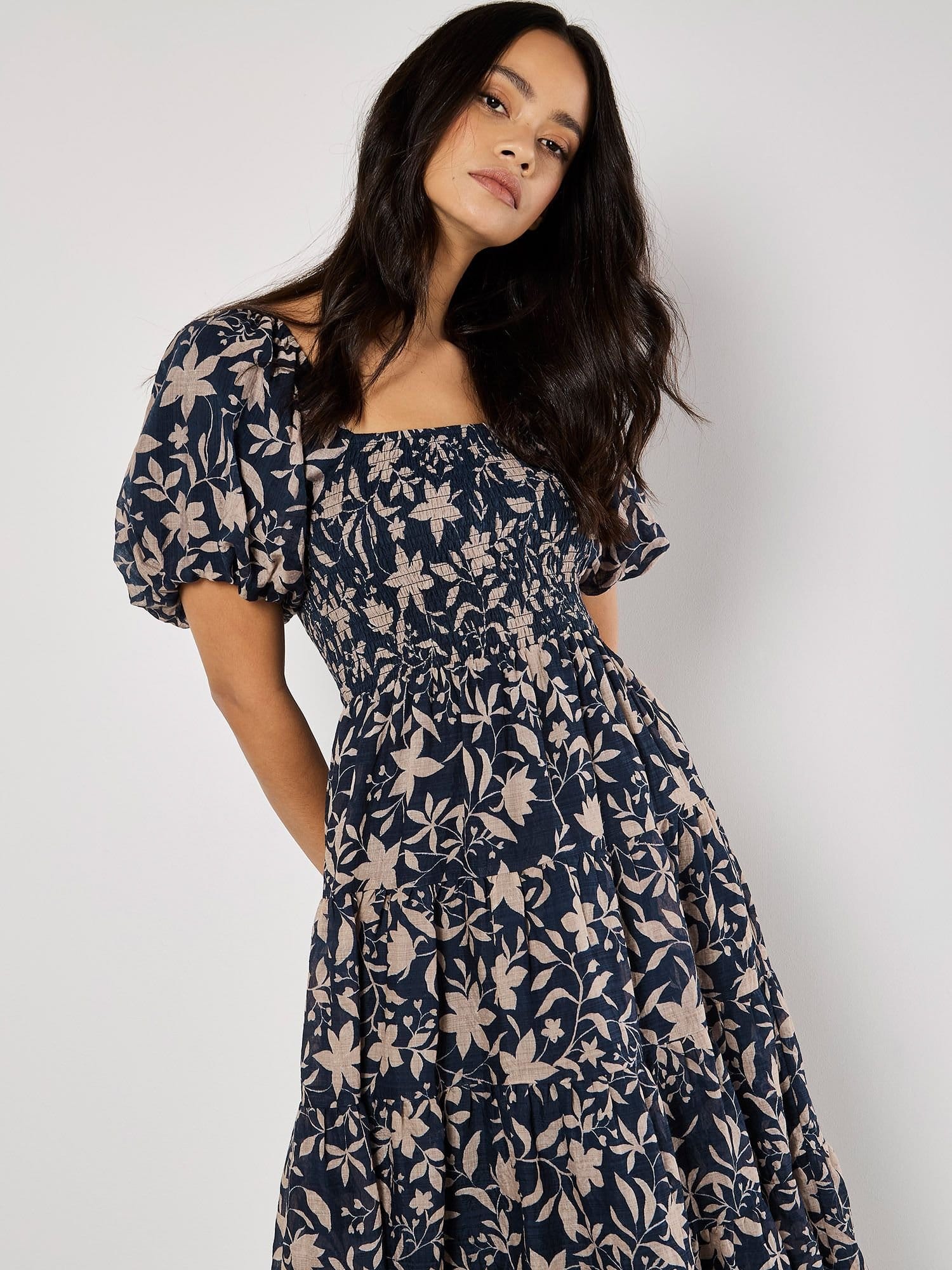 Apricot Apricot Women's Sarasa Floral Tiered Midi Dress in Navy - 4