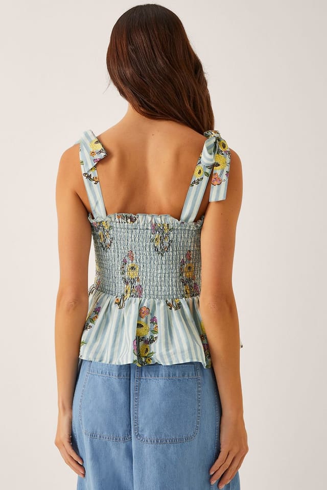Monsoon Monsoon Women's Lucille Floral Stripe Smocked Top Blue - 2