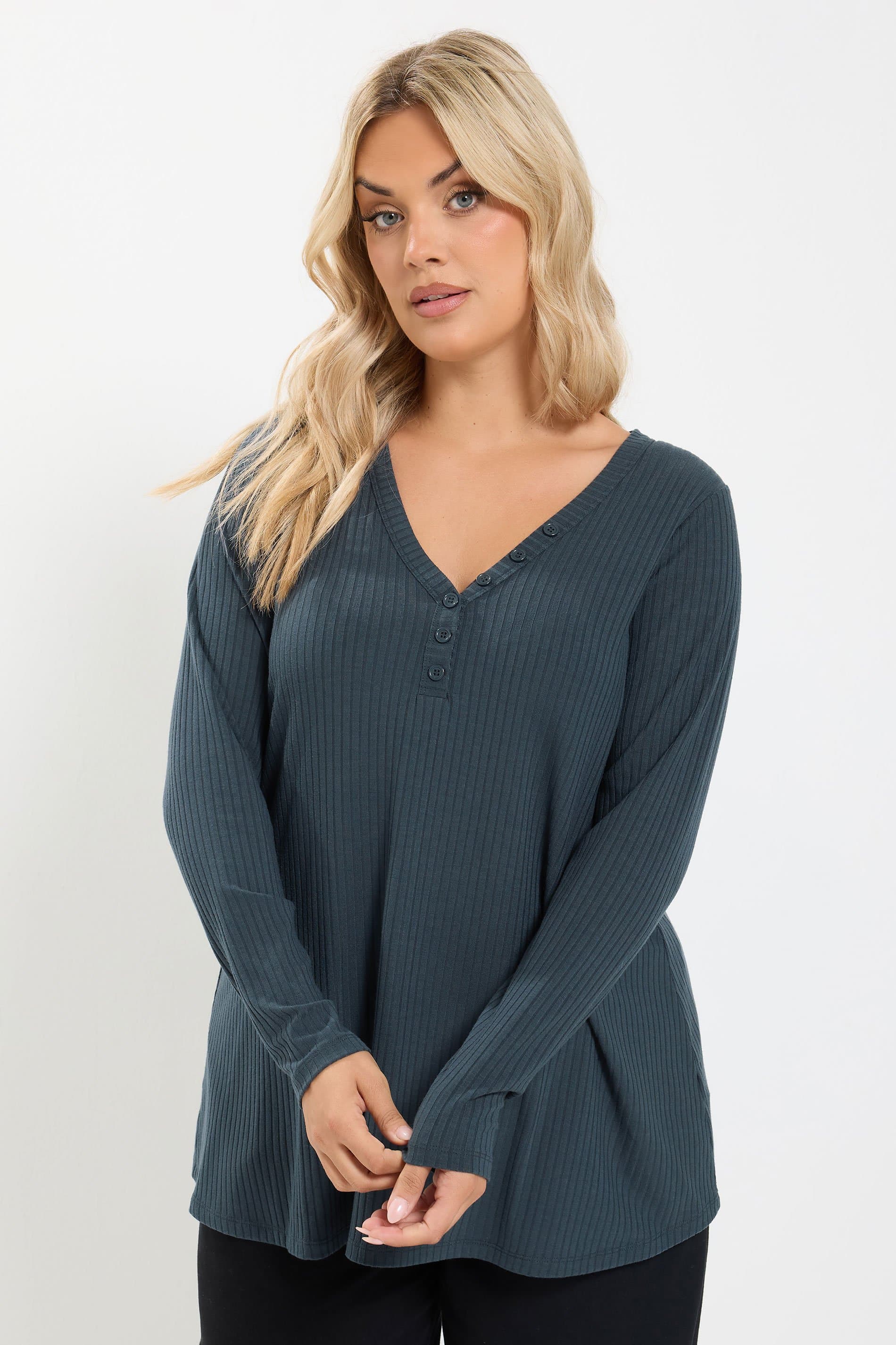 Yours Plus Size Grey Henley Swing Top
