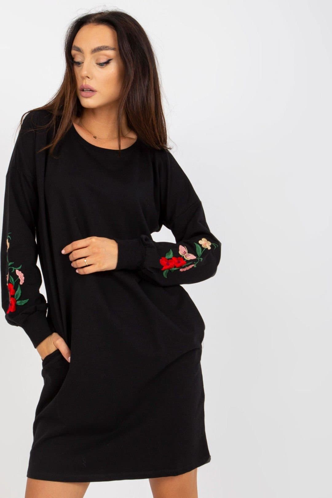 Love Lace Love Lace Women's Embroidered Long Sleeve Tracksuit Dress Style 168738 in Black