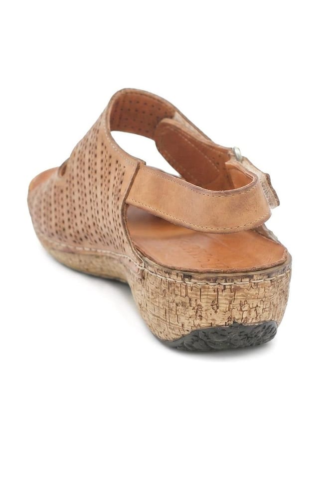 Pavers Pavers Women's Leather Triple Adjustable Strap Sandals in Tan - 3