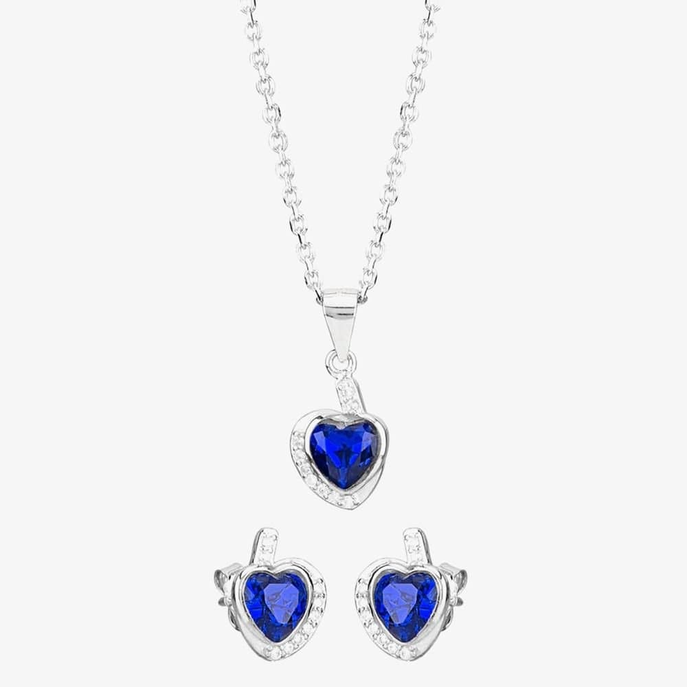 T.H.Baker T.H.Baker Women's Silver Blue Cubic Zirconia Wrapped Heart Pendant & Earring Set E614598+E614598-P