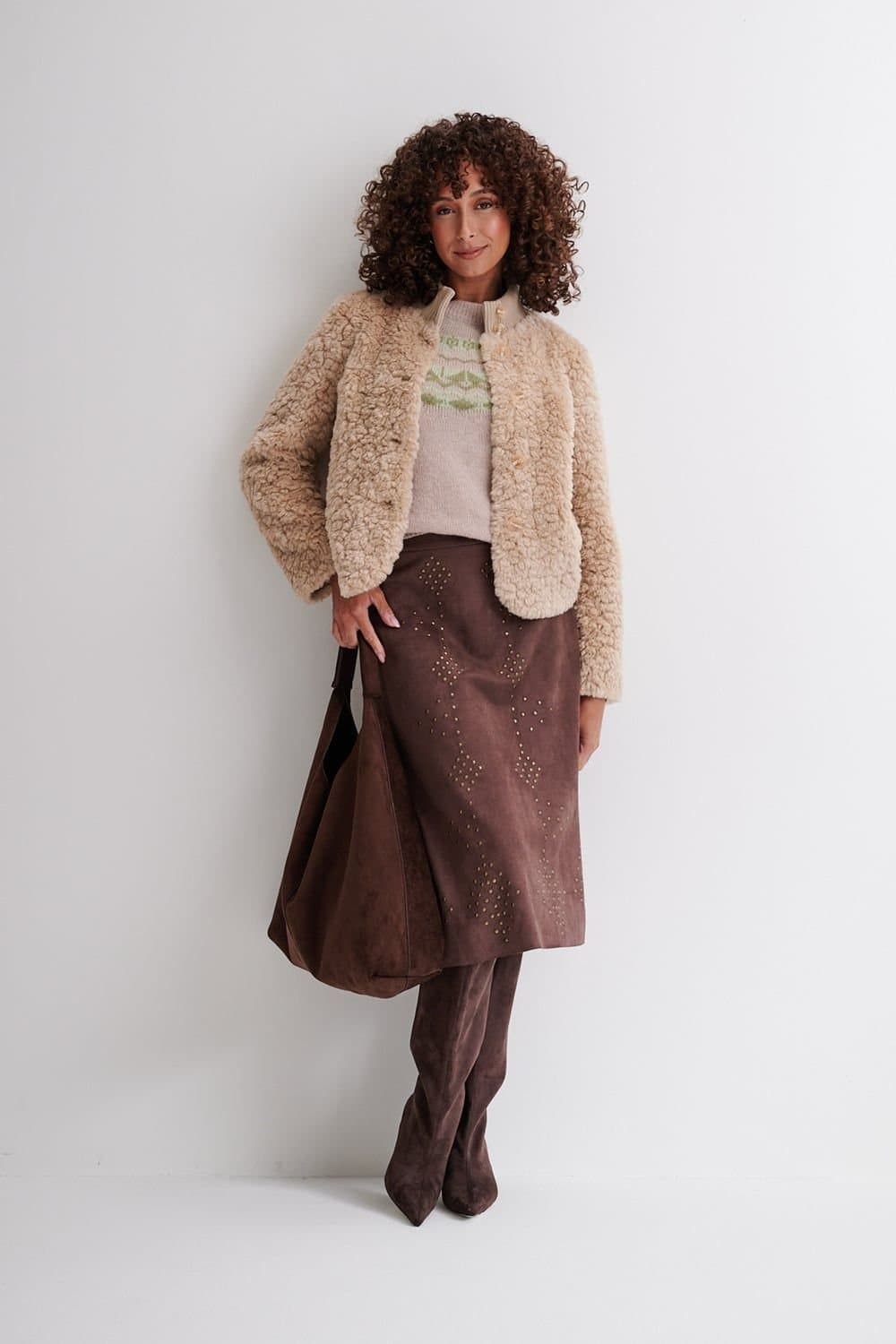 Klass. Klass. Women's Faux Fur Button Jacket in Light Beige