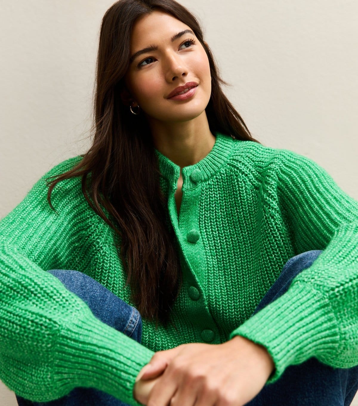 New Look Bright Green Ribbed Knit Raglan Sleeve Cardigan