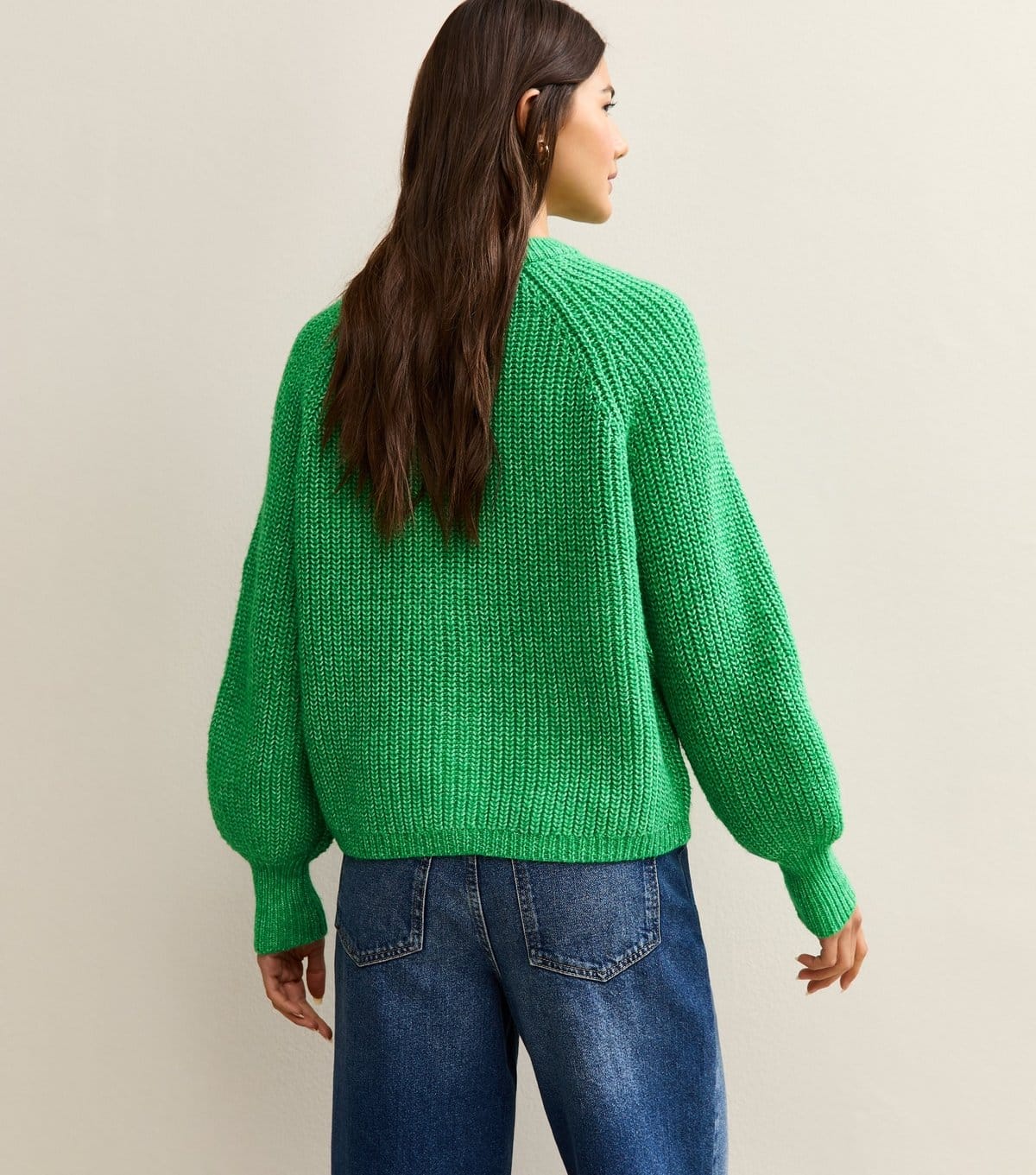 New Look Women's Bright Green Ribbed Knit Raglan Sleeve Cardigan New Look - 4