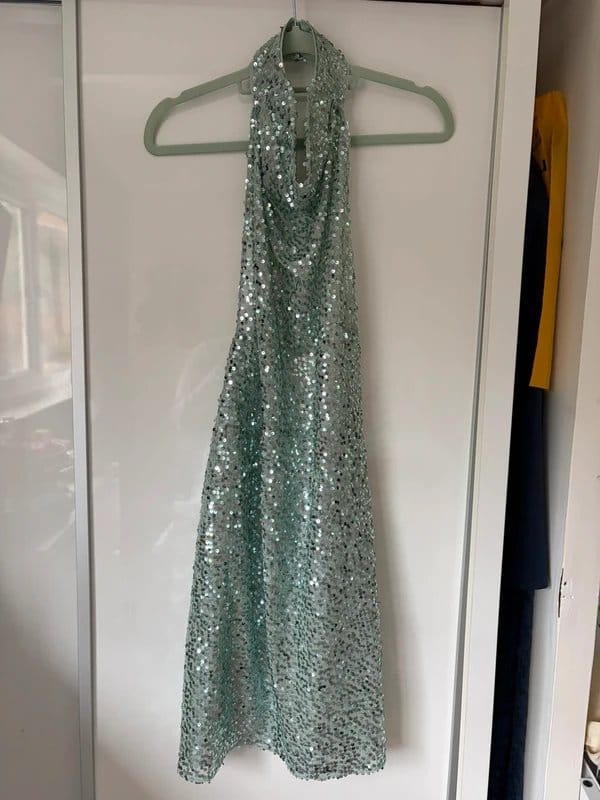 ASOS Design Ice Blue Sequin Halter Mini Dress