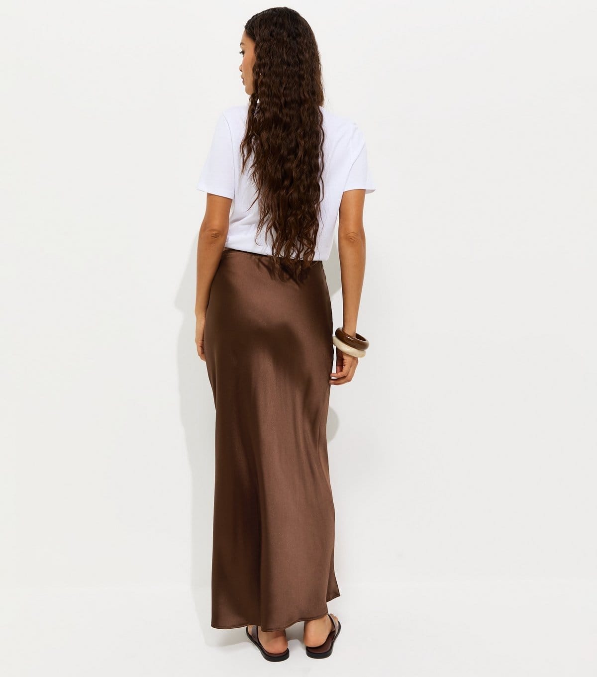 New Look Women's Petite Brown Satin Bias Cut Midi Skirt New Look - 4