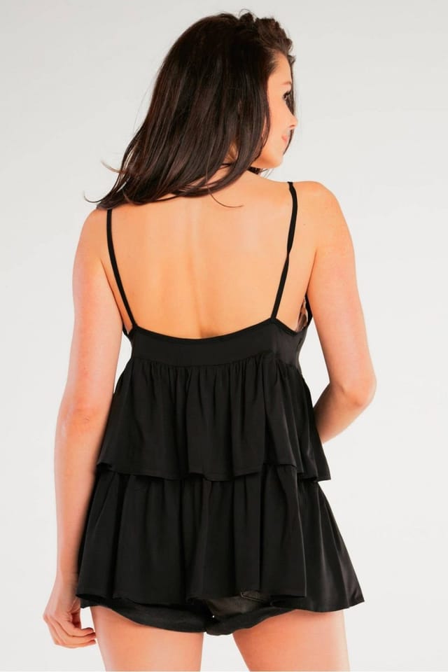 Love Lace Love Lace Women's Loose Viscose Backless Blouse Frills Poland in Black - 3