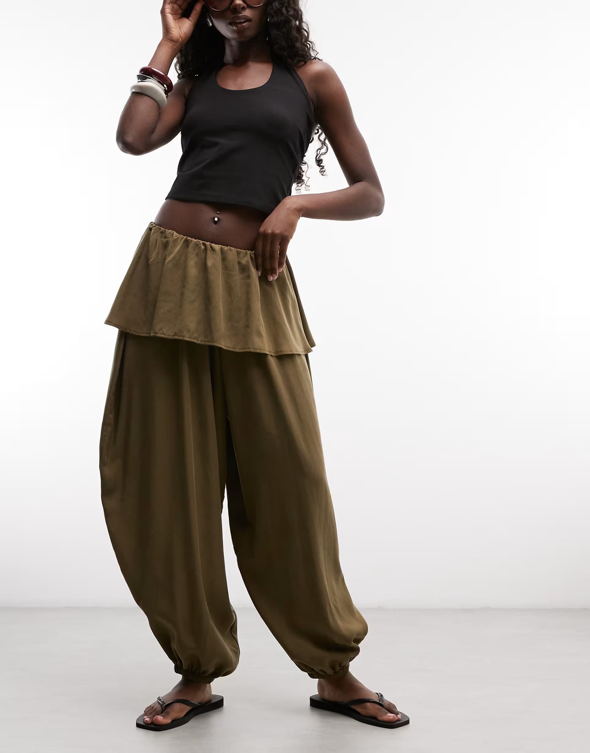 ASOS ASOS DESIGN balloon trousers with skirt overlay detail in dark green