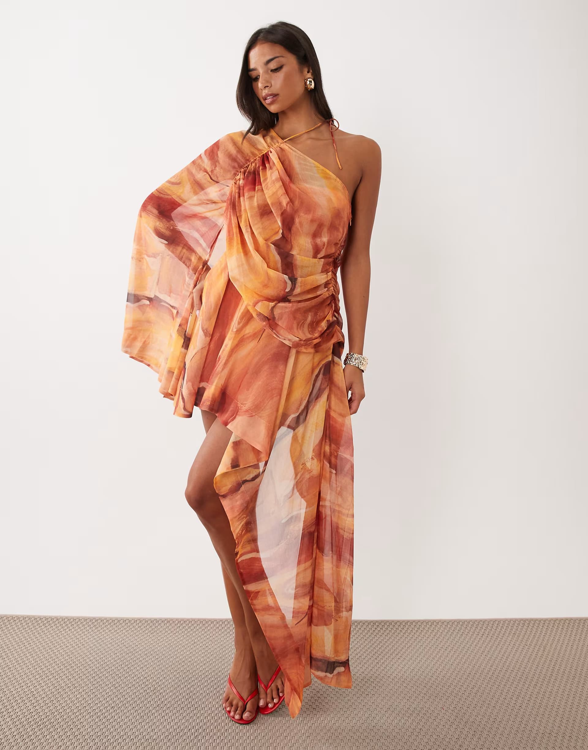 ASOS ASOS DESIGN one shoulder asymmetric chiffon mini dress in print