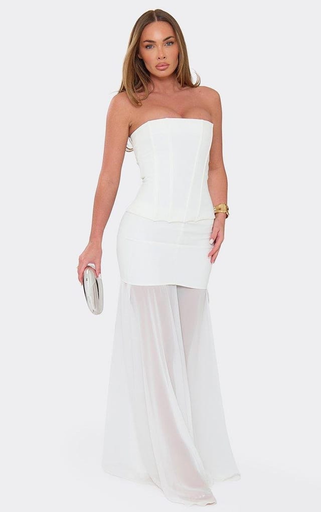 EGO Low Rise Mesh Underlay Maxi Skirt In White, Women's Size UK 6 - 2