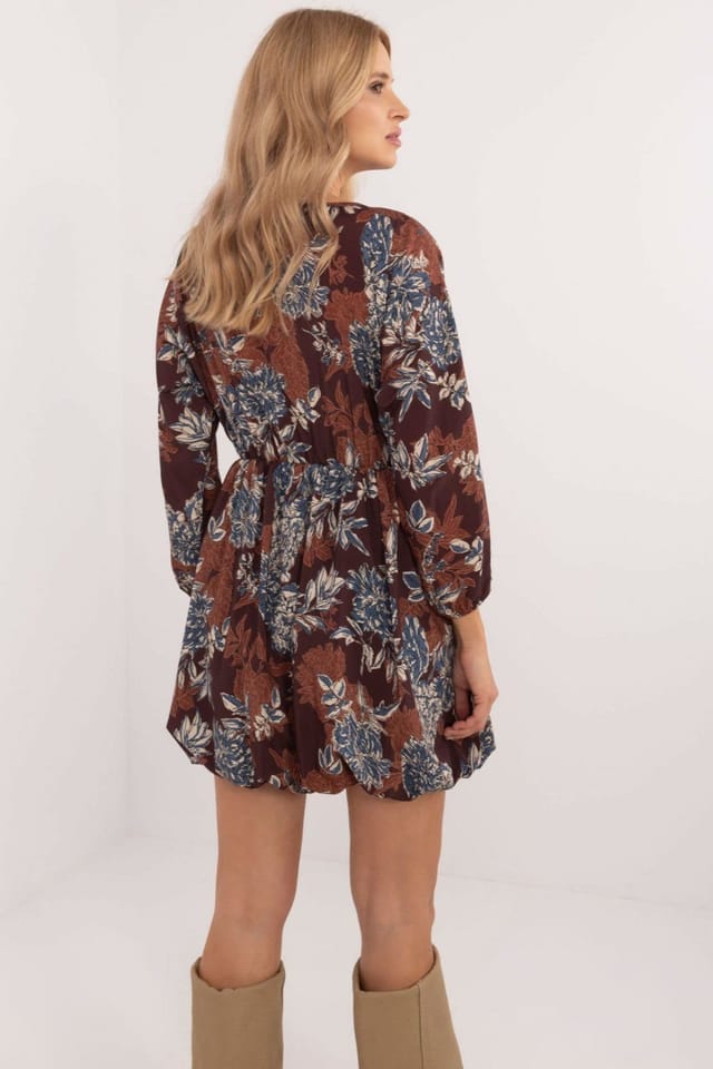 Love Lace Love Lace Women's Floral Viscose Lined Heart Neck Flared Day Dress in Brown - 3
