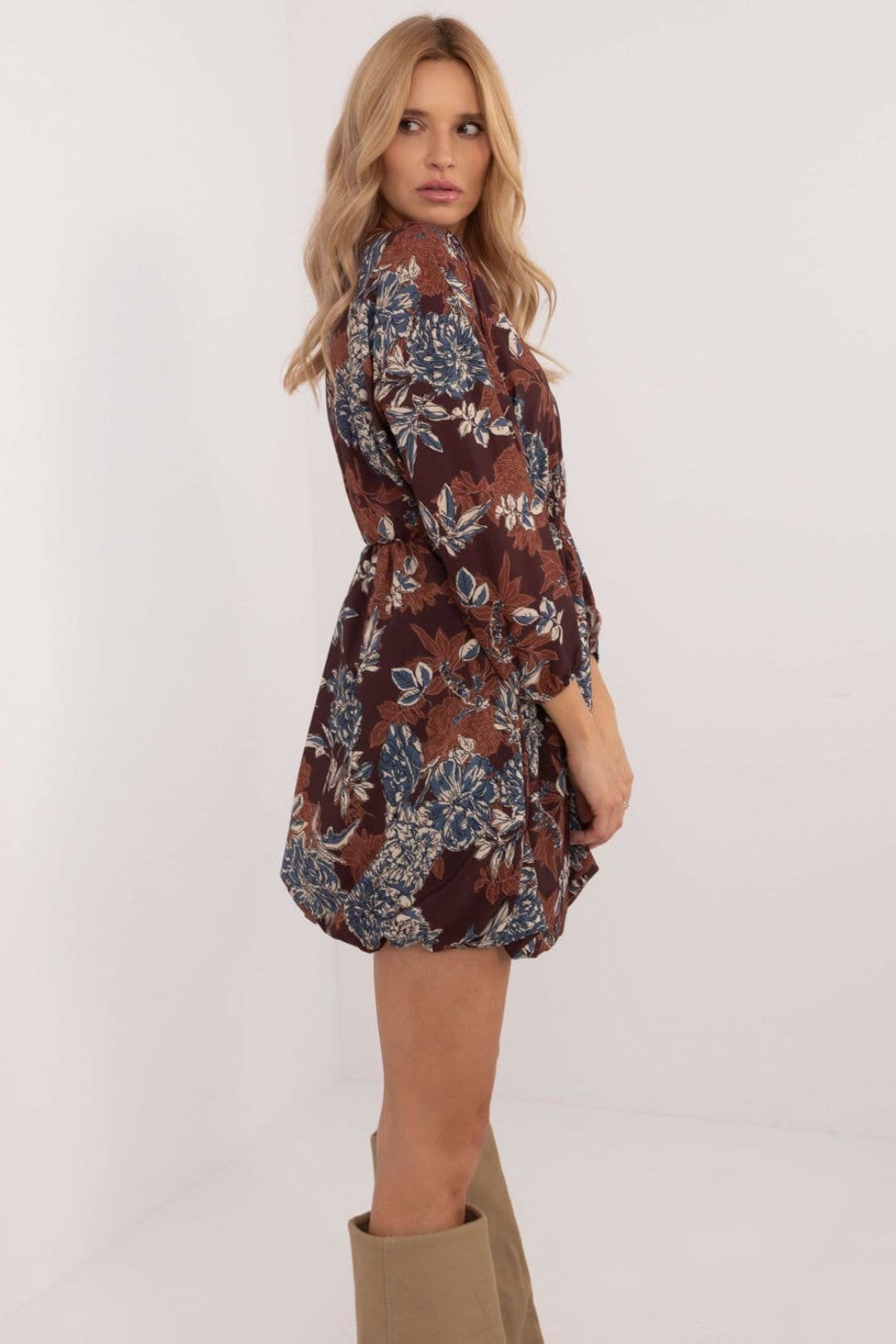 Love Lace Love Lace Women's Floral Viscose Lined Heart Neck Flared Day Dress in Brown - 4