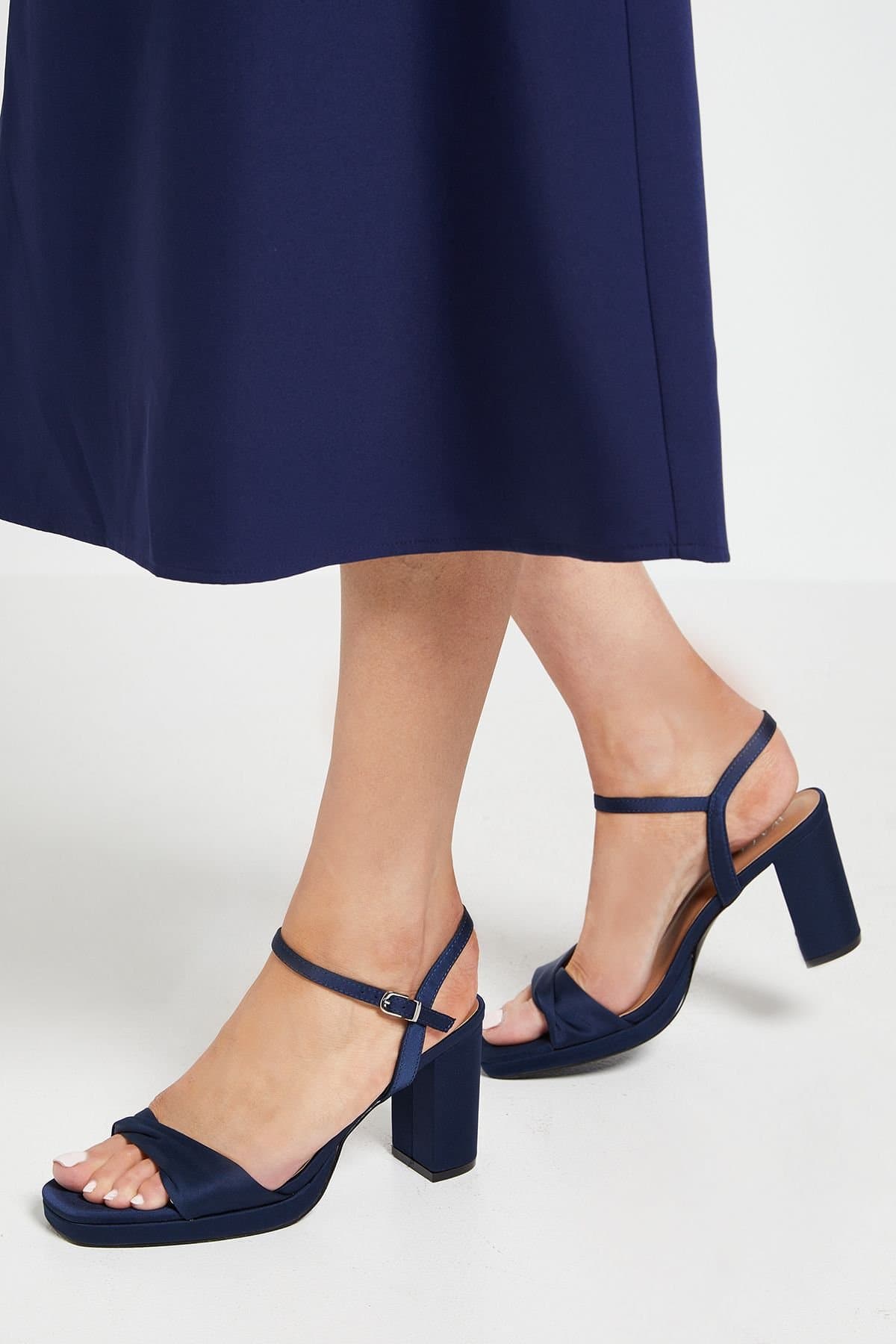 Wallis Wallis Women's Daniella Soft Twist High Block Heel Platform Sandals in Navy